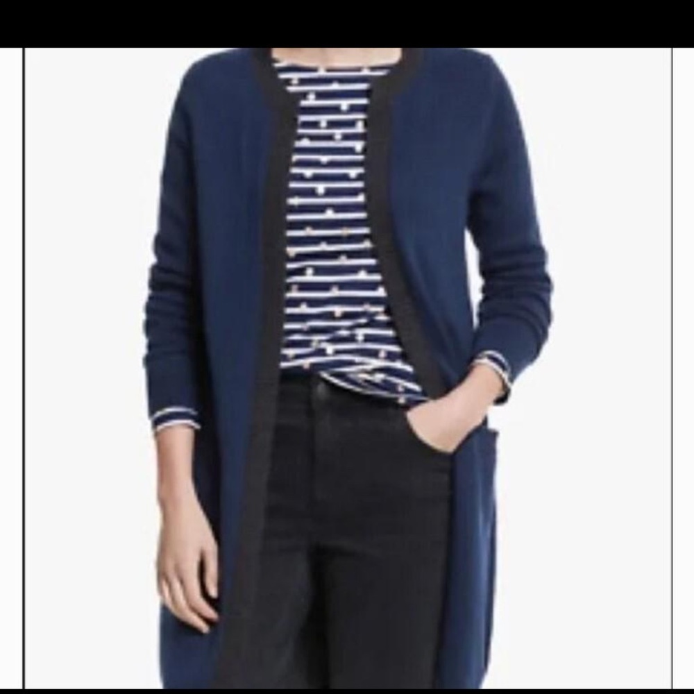 Boden Women's Navy Blue and Gray Mixed Wool Cardigan Size Medium